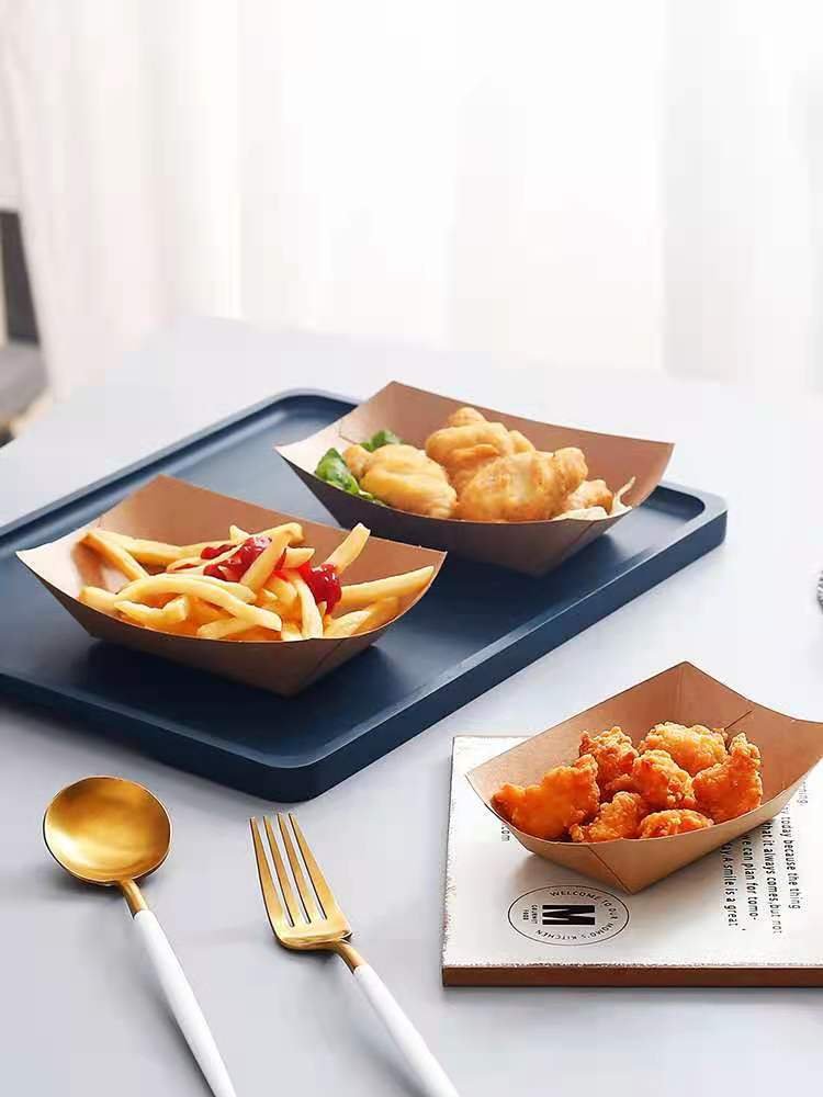 Factory outlet Kraft Paper Food Packaging Box Boat Shape Tray For Restaurant
