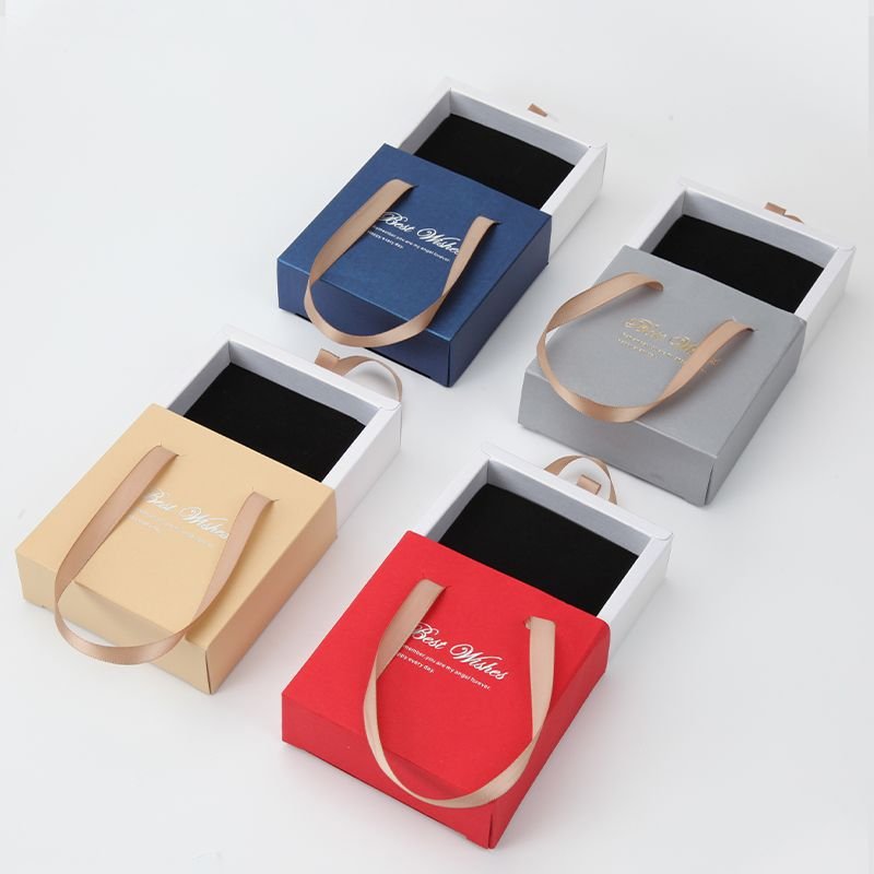 wholesale slide paper box packaging custom logo earring jewellery drawer cardboard box for gift set with ribbon