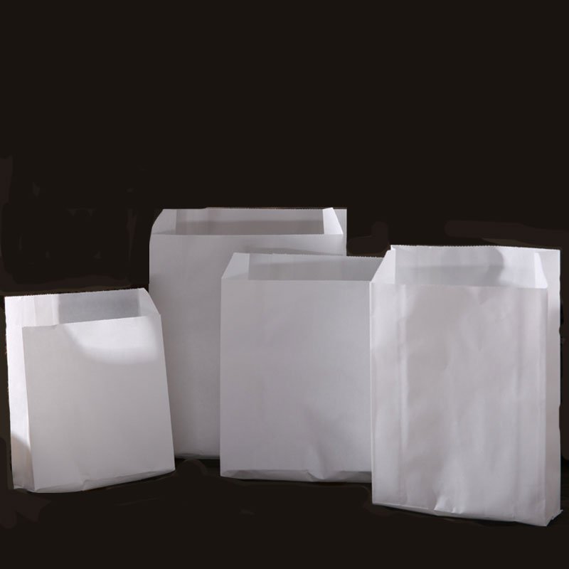 HOYO Customized Promotion Biodegradable Food Grade White Kraft Paper Pouch Fast Restaurant Grease Proof Paper Packaging Bag