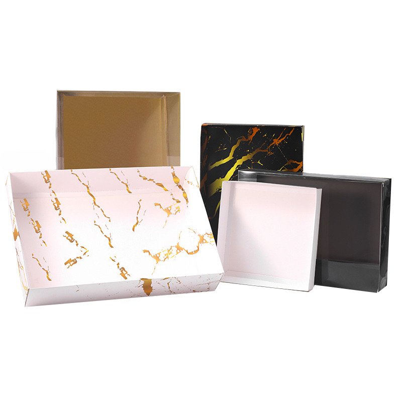 IMEE Large Display Clear Lid Treat Gift Packaging Box White Gold Black Base Folding Snack Dessert Catering Box for Charcuterie