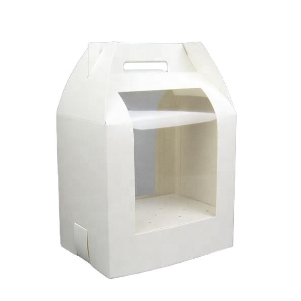 Custom Low Price Cardboard white paper pop cake box with window and handle for packing shipping
