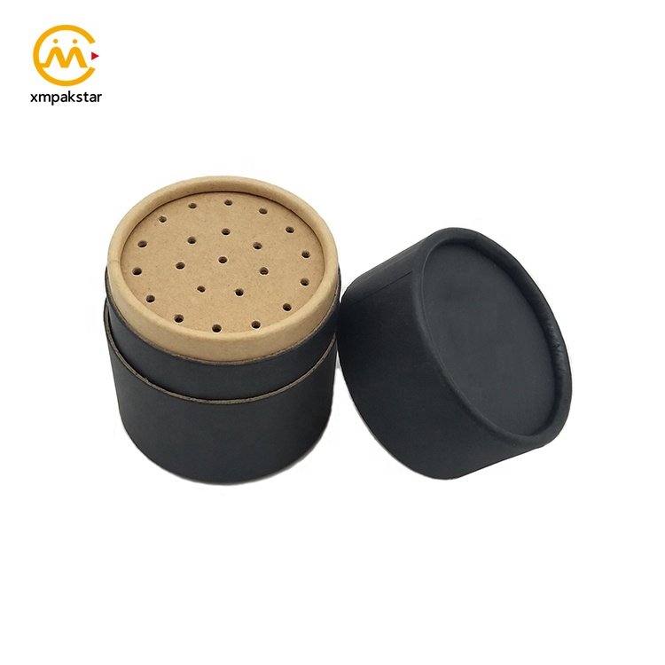 Eco friendly cardboard box Kraft paper spice salt shaker tube with sifter for loose powder packaging