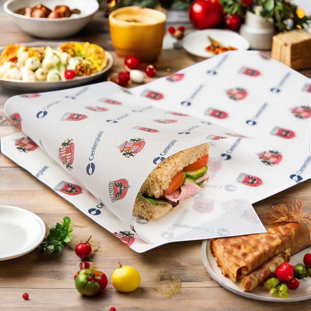 Brand Logo Parchment Baking Grease proof Paper Custom Printed Greaseproof Food Wrapping Paper For Deli Food Bread Packaging