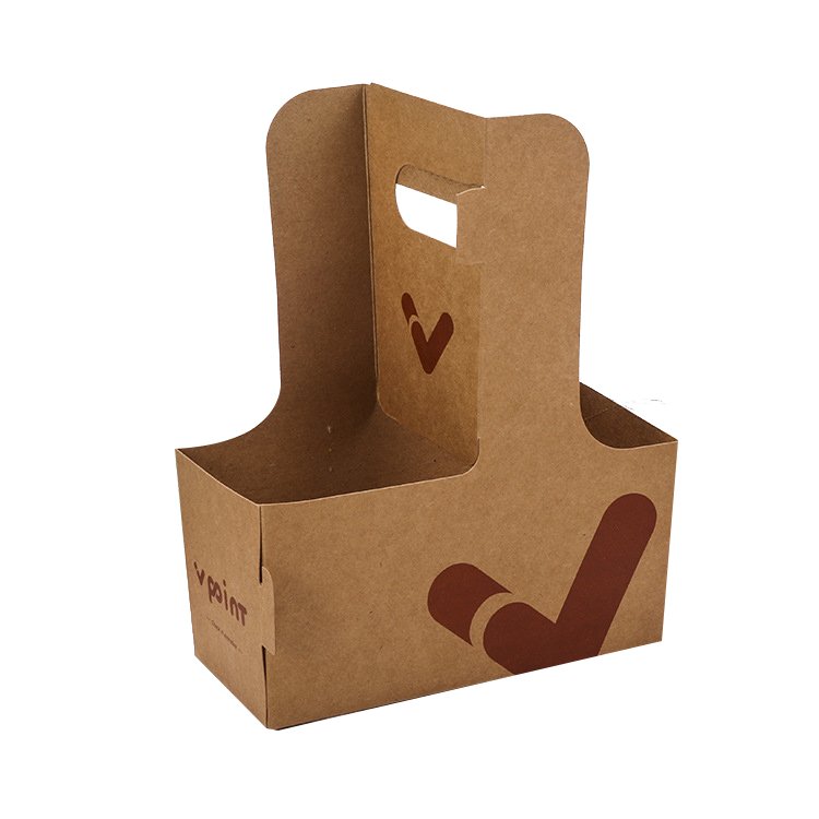 Eco Friendly Custom logo Kraft Paper To Go Coffee Cup Drink Carriers 2 4 6 Pack Paper Cup Holder with Handle