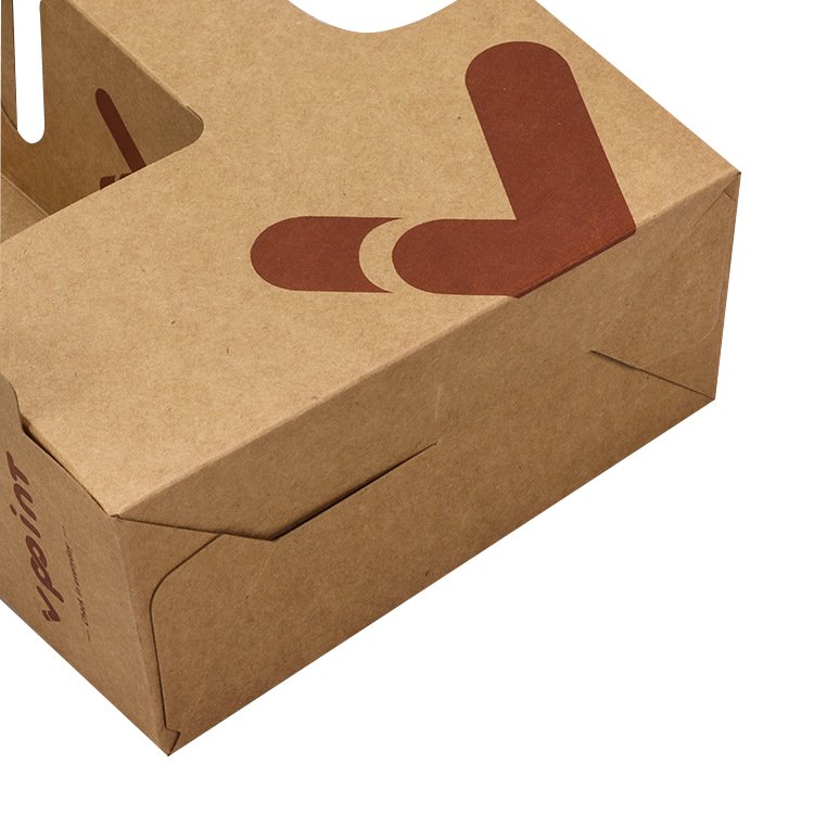 Eco Friendly Custom logo Kraft Paper To Go Coffee Cup Drink Carriers 2 4 6 Pack Paper Cup Holder with Handle