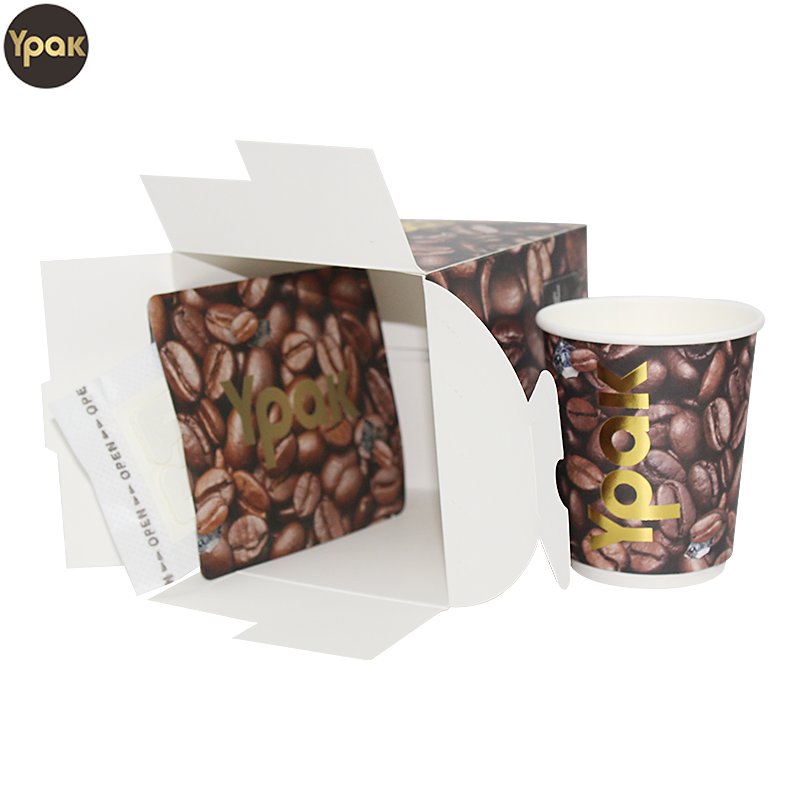 Custom Digital Printing Mylar Kraft Paper Flat Bottom Coffee Pouch Bag Coffee Box Cups Packaging Set