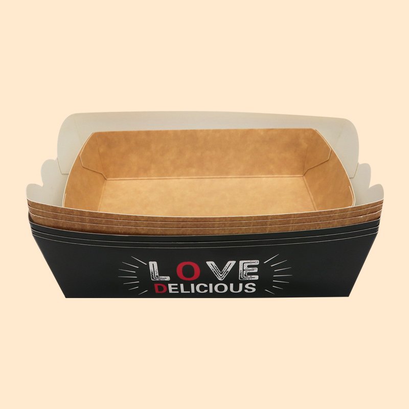 Disposable take out fried chicken boxes kraft paper boat fast food tray snack french fries boat box tray recyclable for food