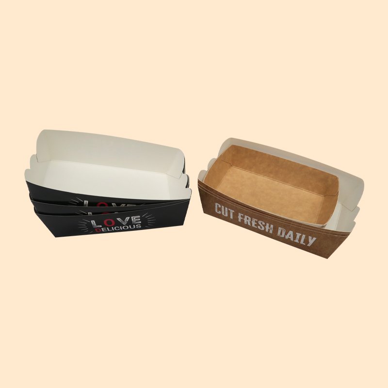 Disposable take out fried chicken boxes kraft paper boat fast food tray snack french fries boat box tray recyclable for food