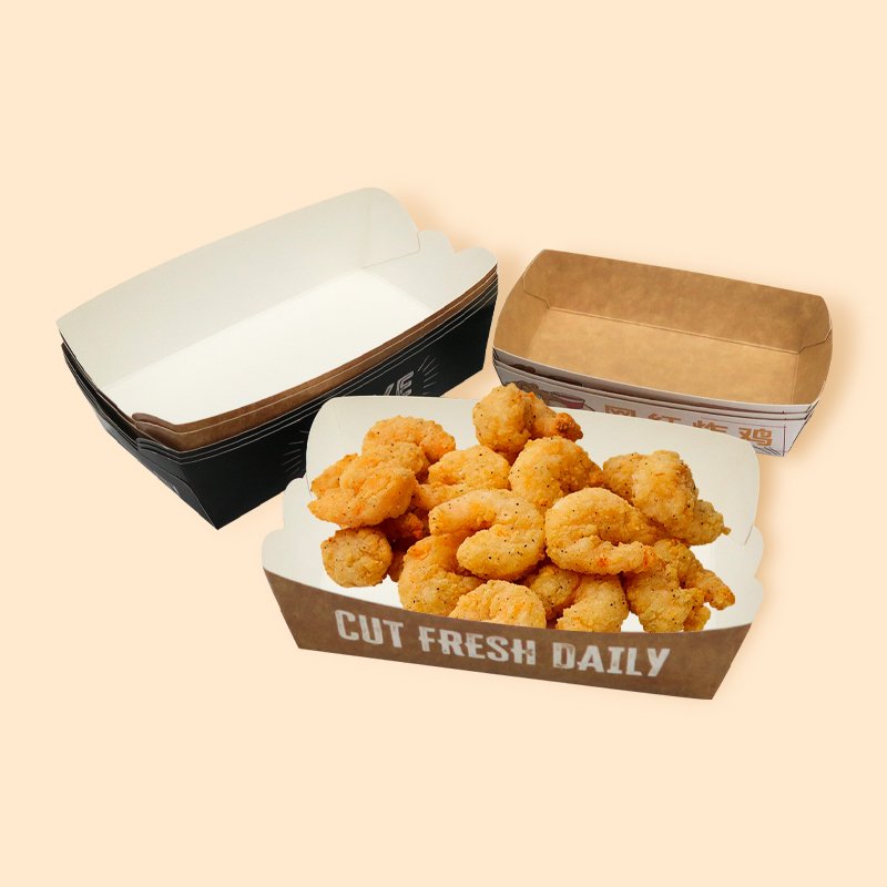 Disposable take out fried chicken boxes kraft paper boat fast food tray snack french fries boat box tray recyclable for food
