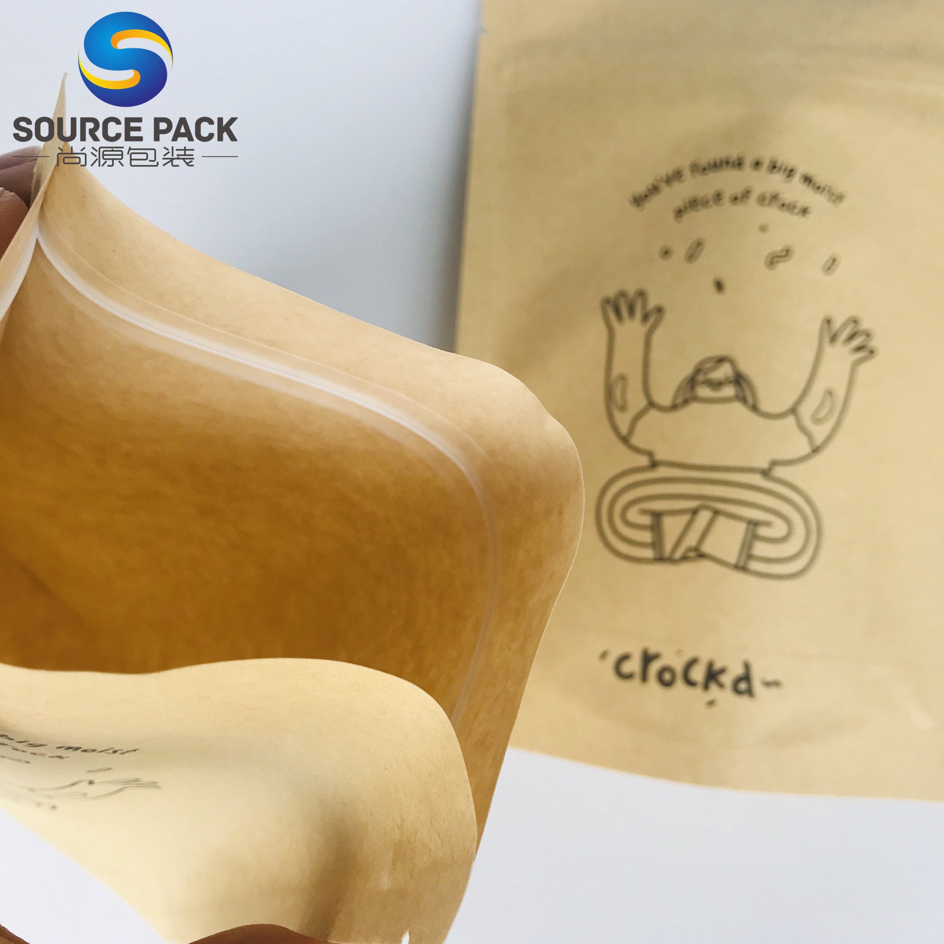 Compostable brown kraft paper bags PLA bags food packaging paper stand up pouches