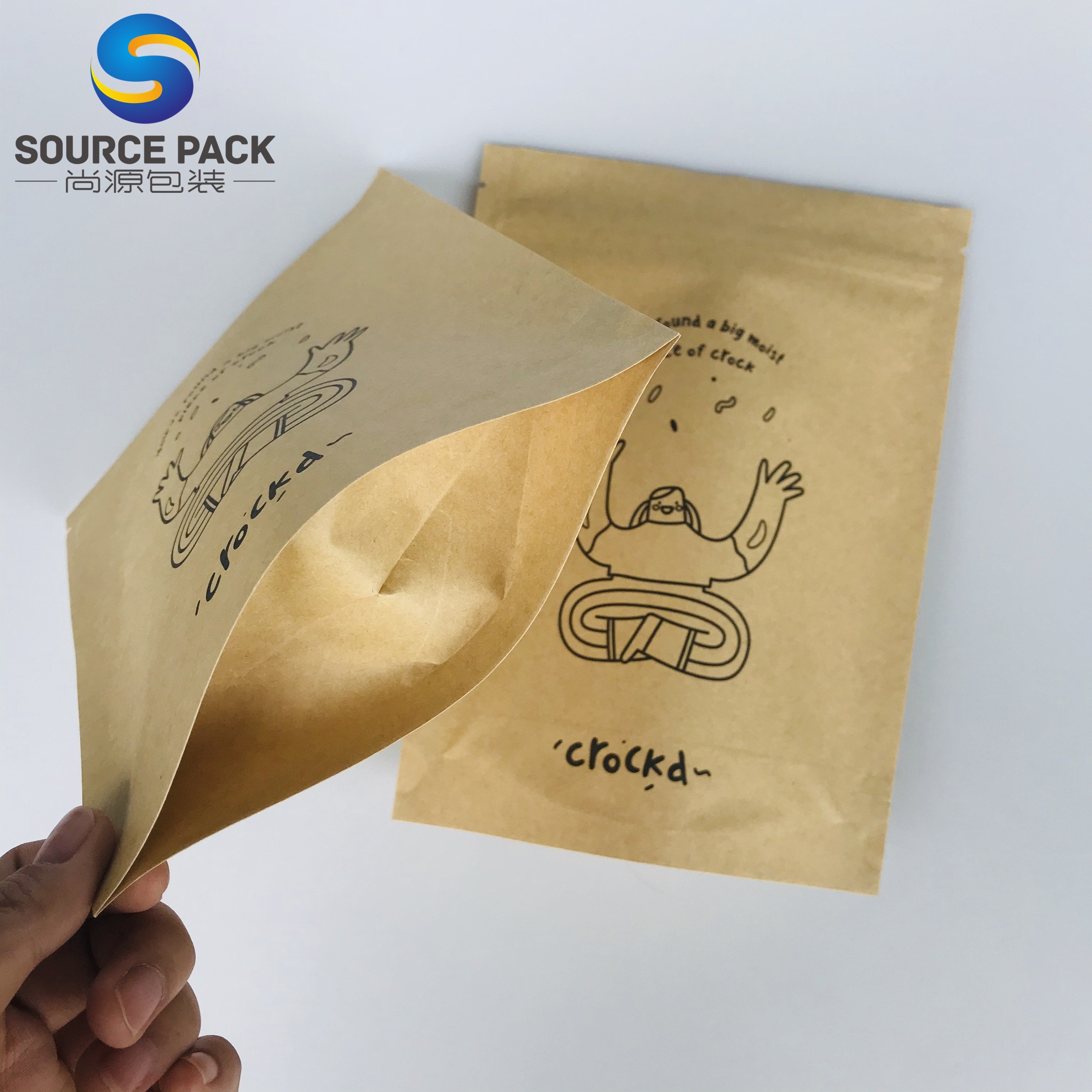 Compostable brown kraft paper bags PLA bags food packaging paper stand up pouches