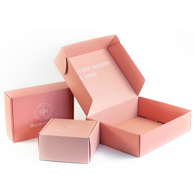 Eco-friendly Custom Logo CMYK Printing Pink Paper Box For Cosmetic Shipping Corrugated Box