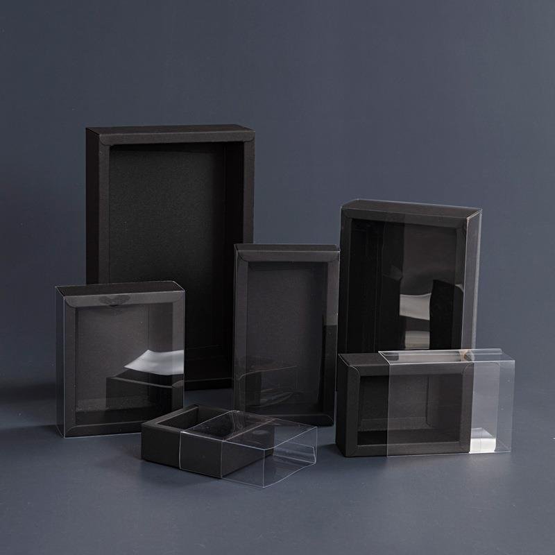 folding window drawer packaging kraft paper gift box for tea Dessert Cake paper box with full see through PVC lid