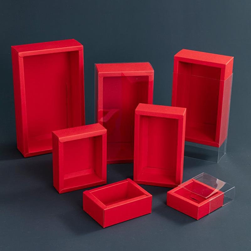 folding window drawer packaging kraft paper gift box for tea Dessert Cake paper box with full see through PVC lid
