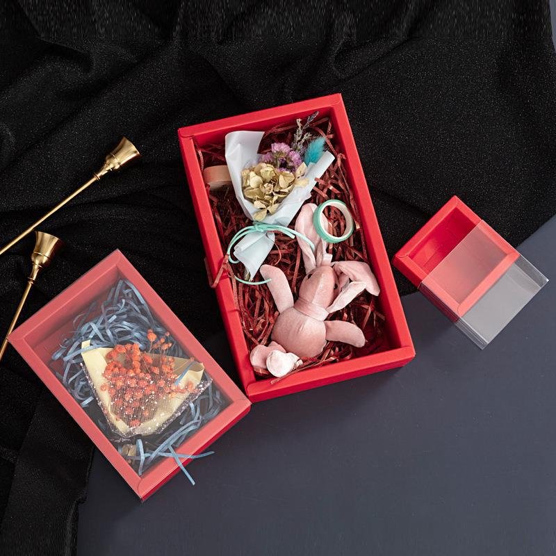 folding window drawer packaging kraft paper gift box for tea Dessert Cake paper box with full see through PVC lid