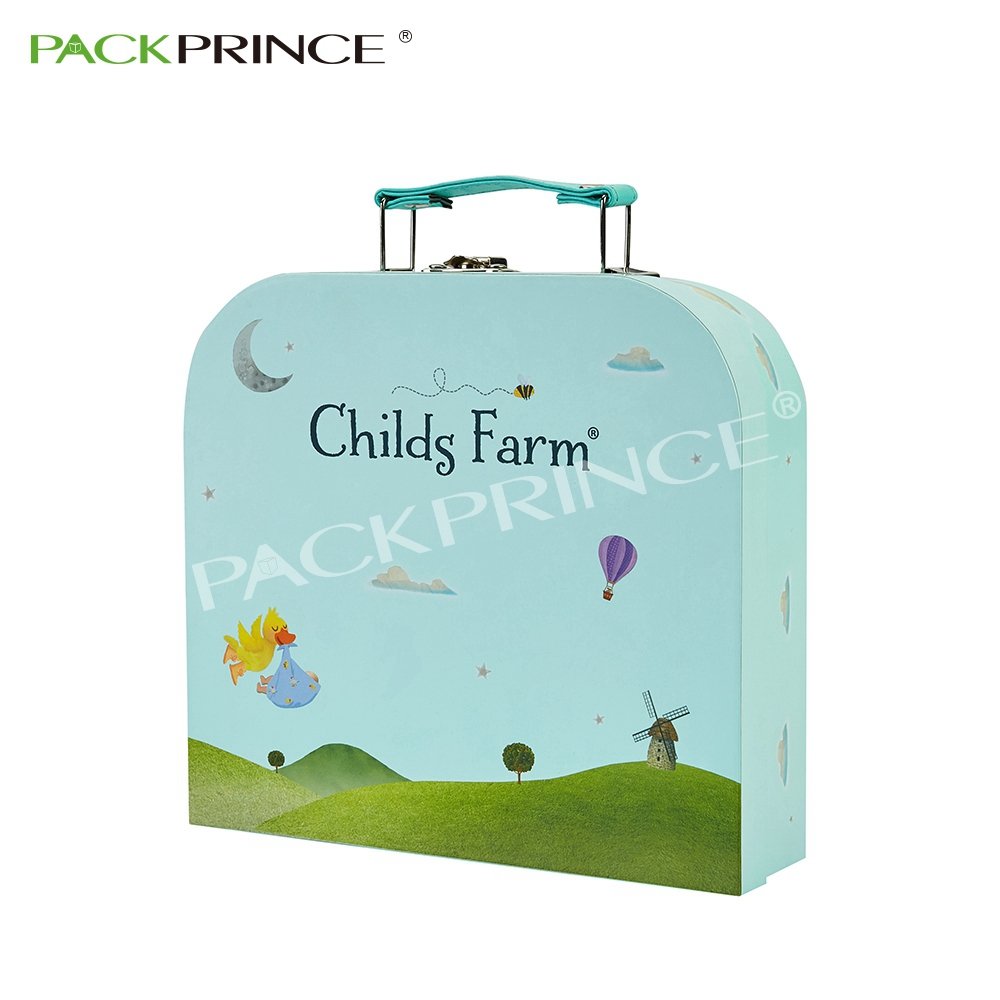 Fancy Custom Design Luxury White Rigid Paper Maleta Juguete Cardboard Gift Kids Toy Packaging Paper Suitcase Box With Handle