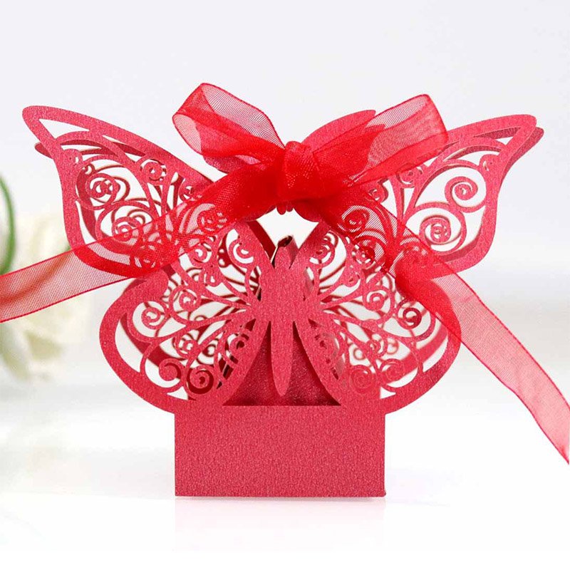 Creative Design Wedding Party Favor Chocolate Candy Packaging Box With Ribbon Laser Cut Butterfly Gift Boxes