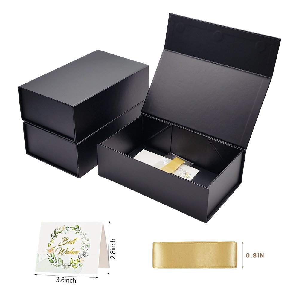 Instock Luxury Foldable Collapsible Cardboard Black Magnetic Closure Paper Gift Boxes Packaging With Magnet Lid For Business