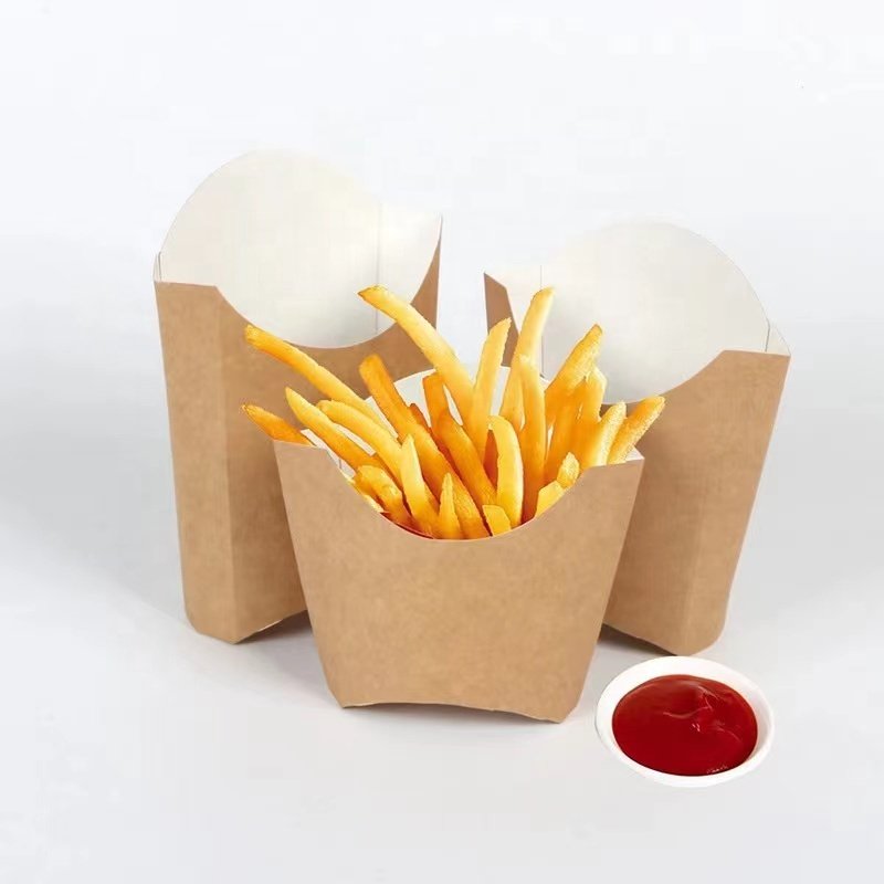 Takeaway Eco friendly 80g Kraft Paper Cartonboard Microwave Friendly Food Grade French Fries Packaging Boxes Fast Food Packaging