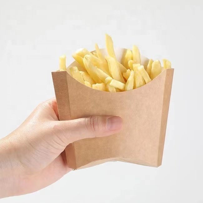 Takeaway Eco friendly 80g Kraft Paper Cartonboard Microwave Friendly Food Grade French Fries Packaging Boxes Fast Food Packaging