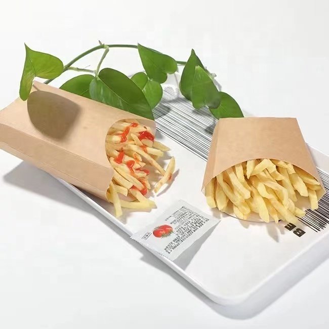 Takeaway Eco friendly 80g Kraft Paper Cartonboard Microwave Friendly Food Grade French Fries Packaging Boxes Fast Food Packaging