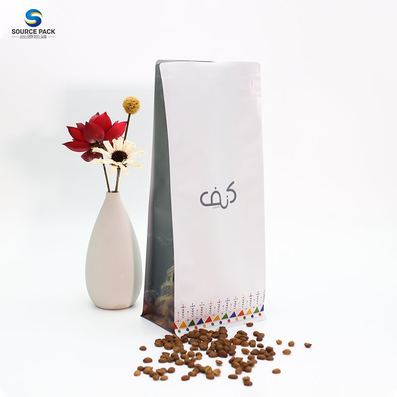 1kg 500g 250g Custom Resealable Flat Bottom Plastic Aluminum Foil Coffee Snack Food Bag With Valve And Zipper
