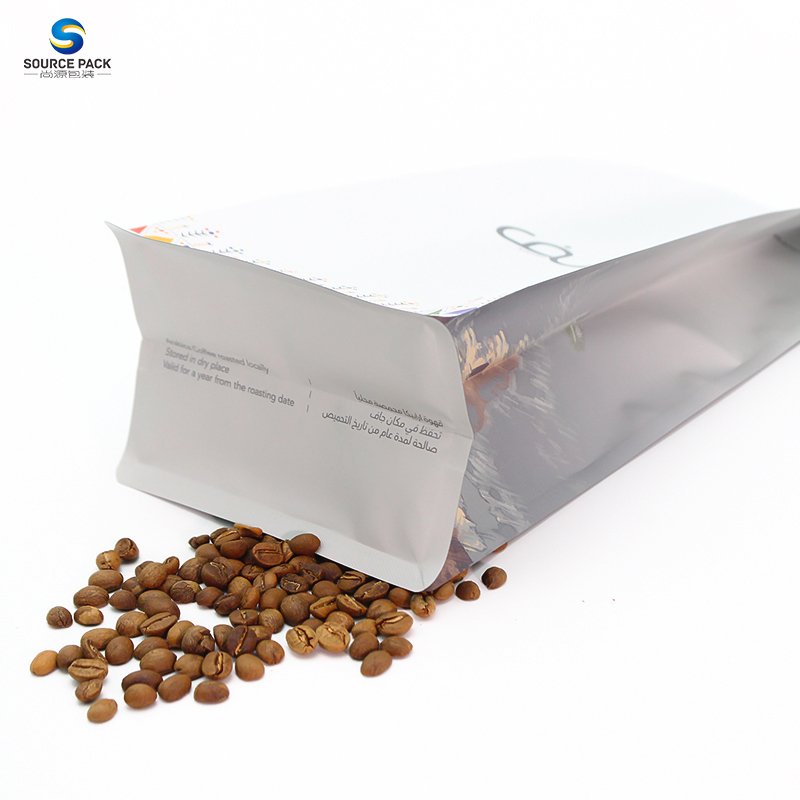 1kg 500g 250g Custom Resealable Flat Bottom Plastic Aluminum Foil Coffee Snack Food Bag With Valve And Zipper