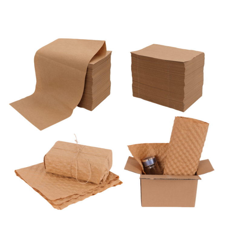 Kraft Paper Rolls Protective Bubble Cushioning Wrapping Paper Pressure-Sensitive for Goods Packaging Factory Pack