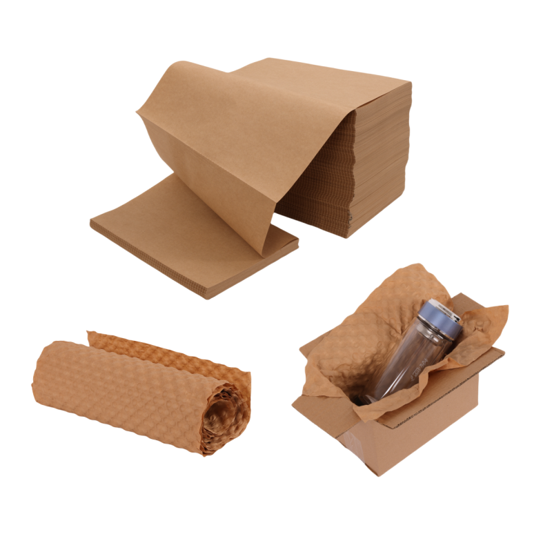 Kraft Paper Rolls Protective Bubble Cushioning Wrapping Paper Pressure-Sensitive for Goods Packaging Factory Pack