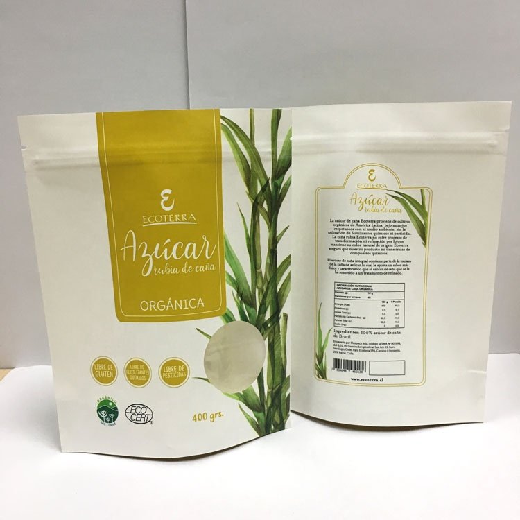 Smell Proof Doypack Compostable White Paper Zip Lock Bag Food Packaging Mylar Pouch For Herb