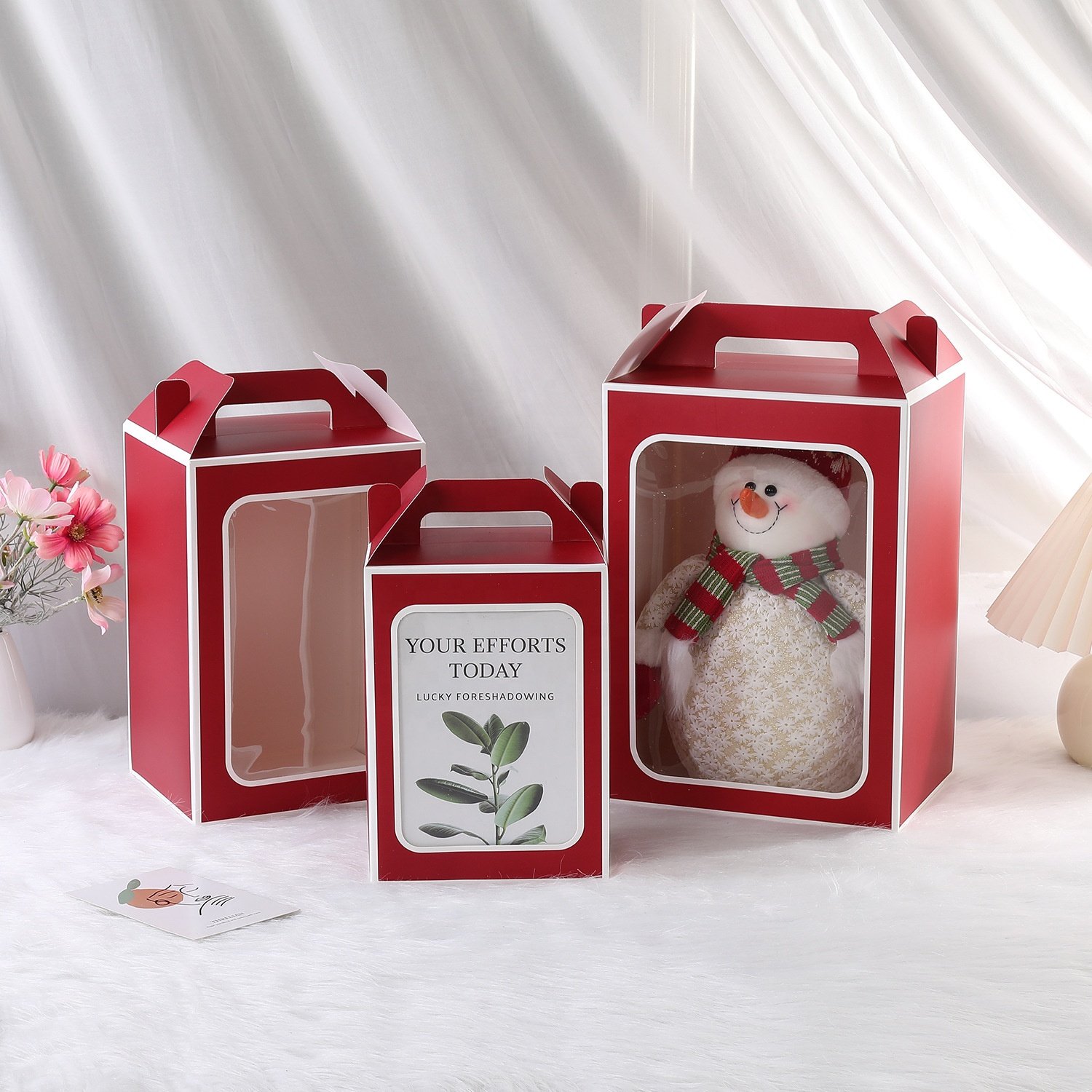Custom Luxury Foldable Art Paper Flower Packaging Transparent Wedding Gift Boxes with Handle