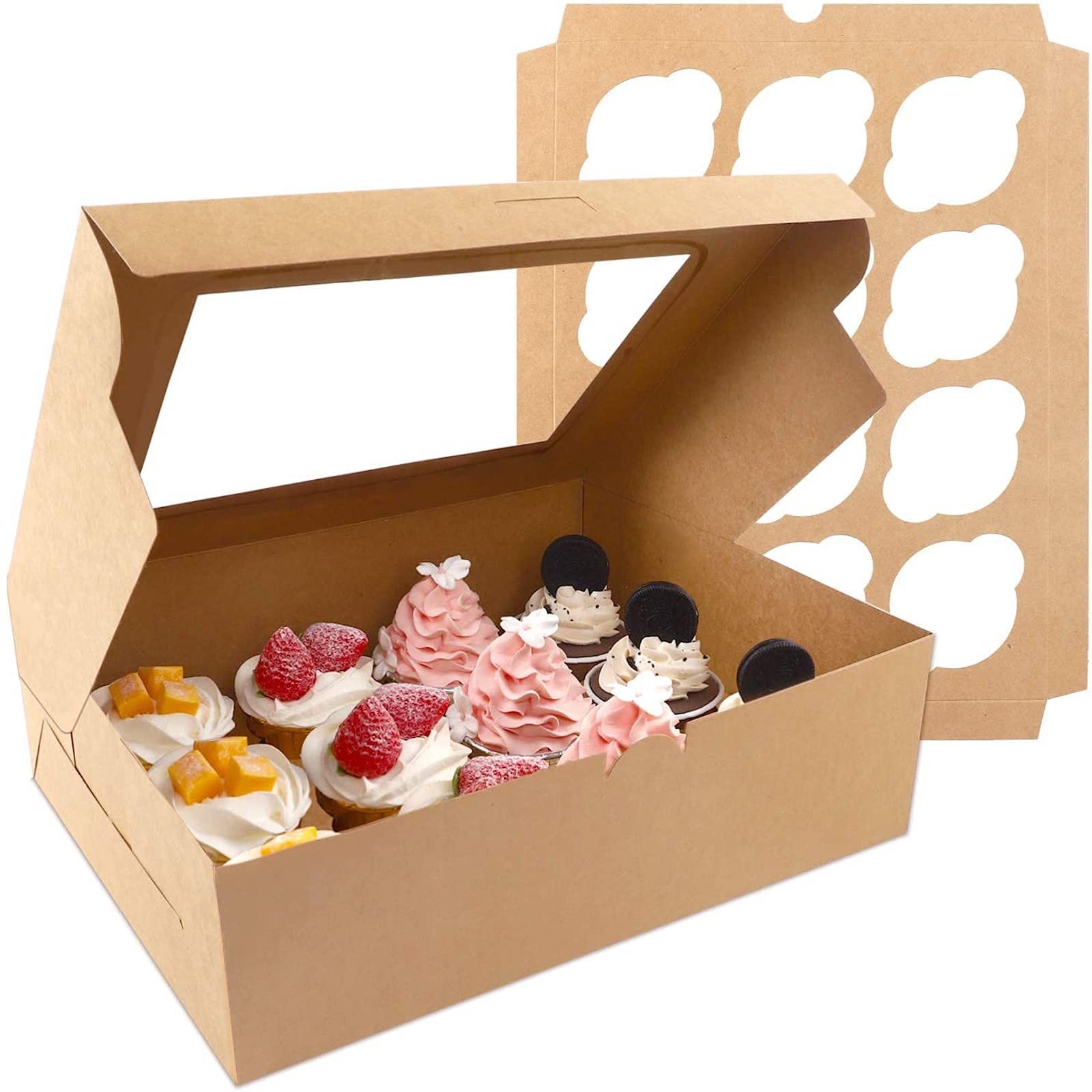 custom Cupcake packing Cake Carrier cajas para pasteles de 12 x12 x12 Disposable Bakery Box with Clear Window