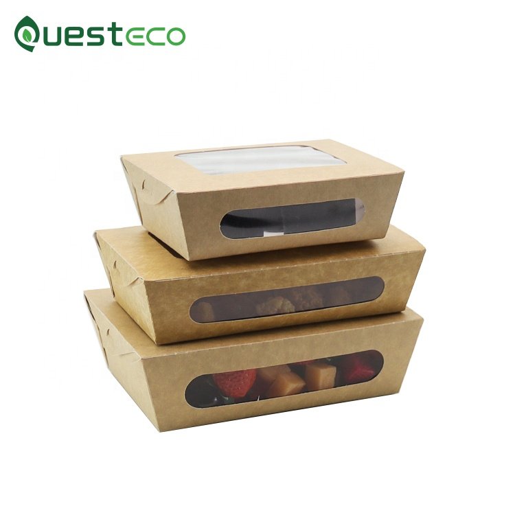 Questeco food container paper packaging takeaway lunch box with windows