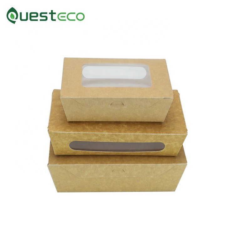 Questeco food container paper packaging takeaway lunch box with windows