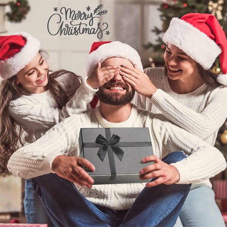 Custom Gift Boxes with Lids, Black Gift Boxes for Presents, Set of 5 Sturdy and Luxury Black Boxes for Gifts (Black)