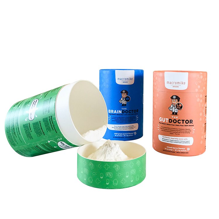 Customized Degradable food Protein Powder vitamin round bottle jar packaging paper tube luxury box for supplements