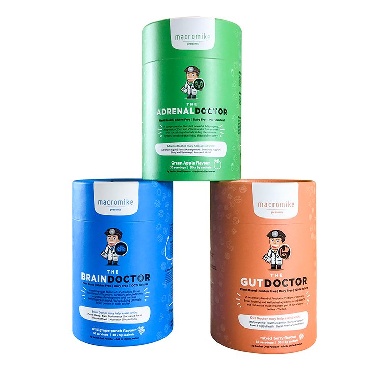 Customized Degradable food Protein Powder vitamin round bottle jar packaging paper tube luxury box for supplements