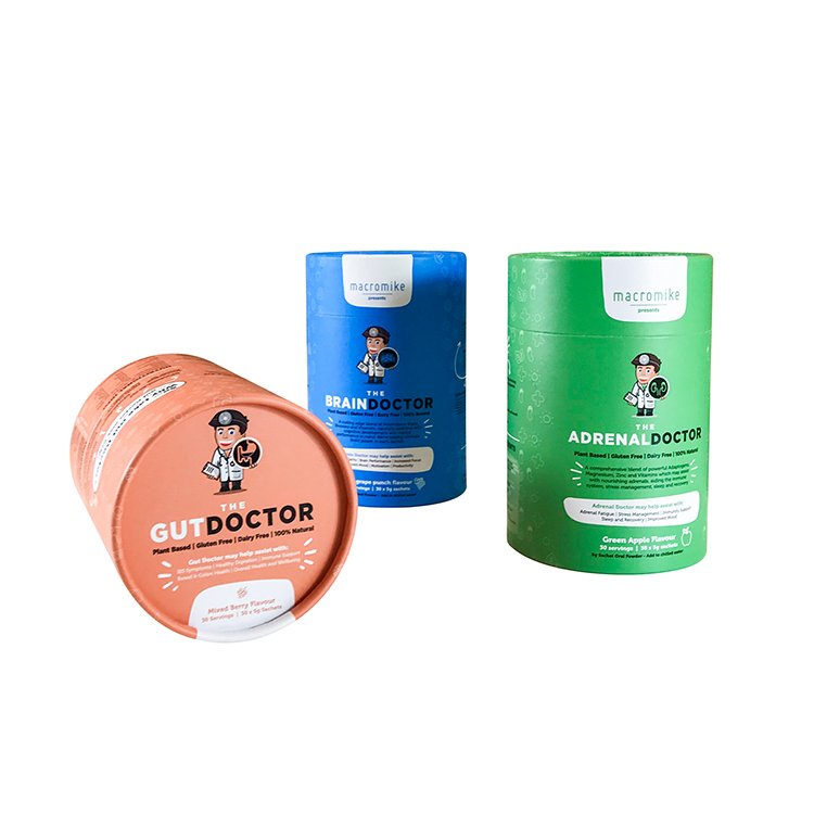Customized Degradable food Protein Powder vitamin round bottle jar packaging paper tube luxury box for supplements