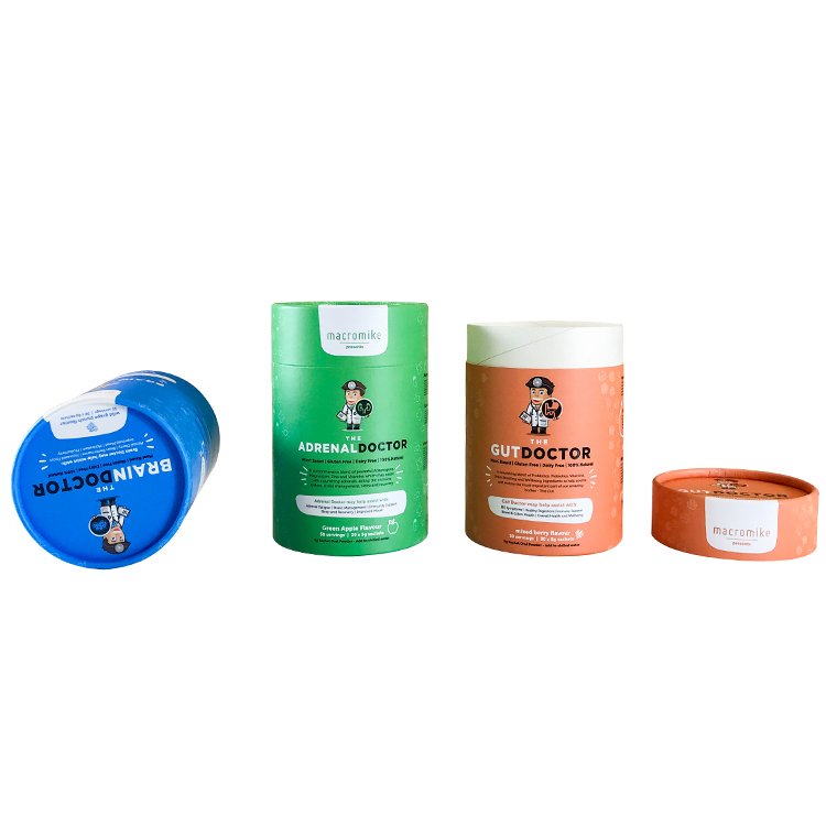Customized Degradable food Protein Powder vitamin round bottle jar packaging paper tube luxury box for supplements