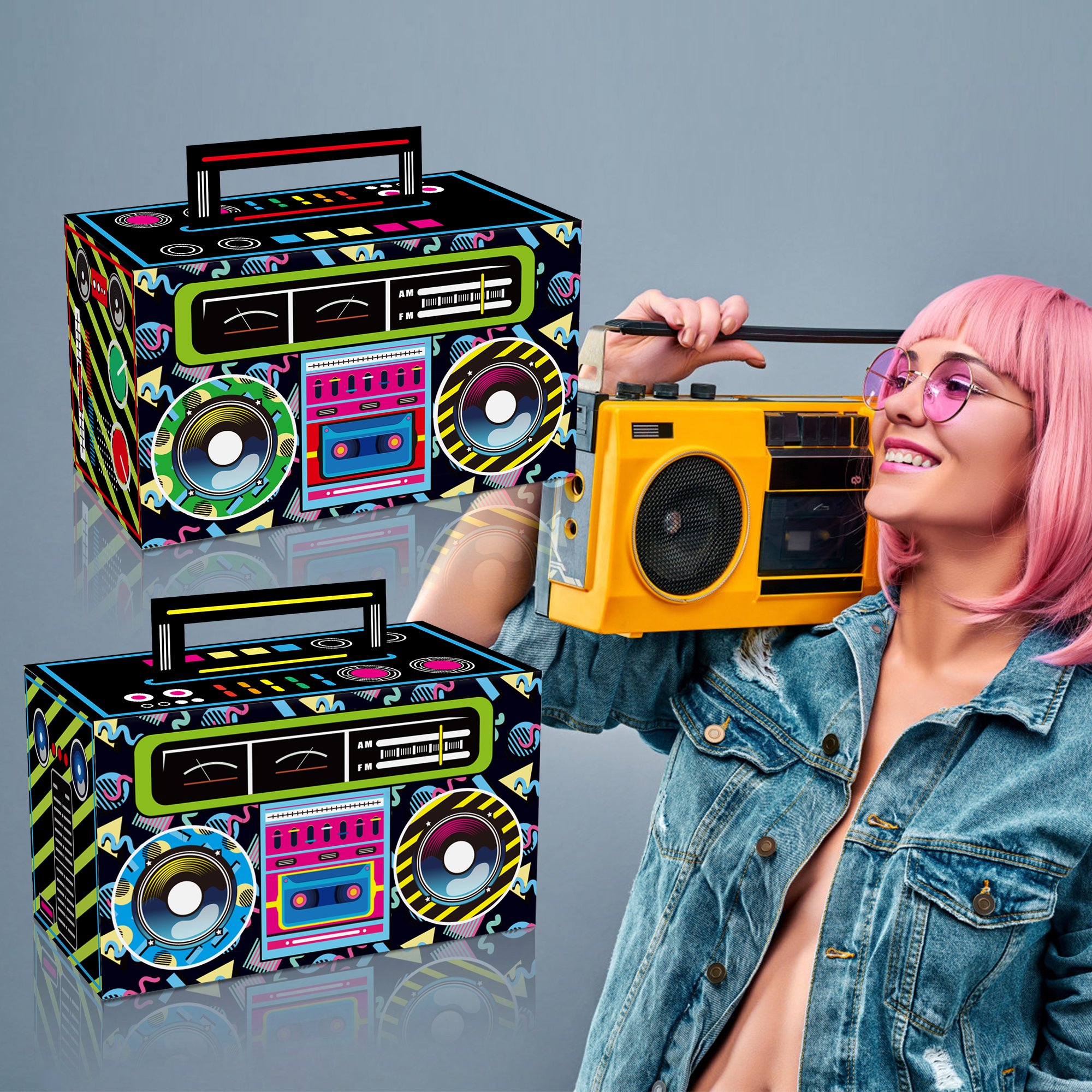Xindeli DD201 80s Novelty Boom Favor Box Retro Radio Cassette 12 PCS Paper Gift Candy Treat Boxes for Hip Hop Party Supplies