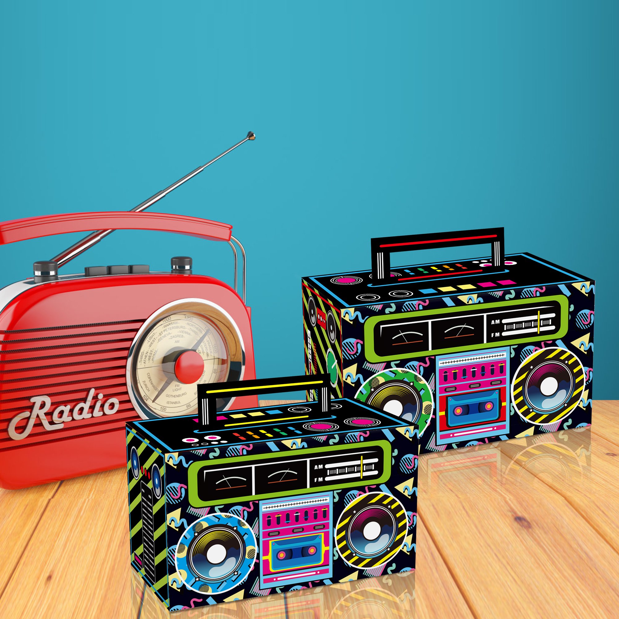 Xindeli DD201 80s Novelty Boom Favor Box Retro Radio Cassette 12 PCS Paper Gift Candy Treat Boxes for Hip Hop Party Supplies