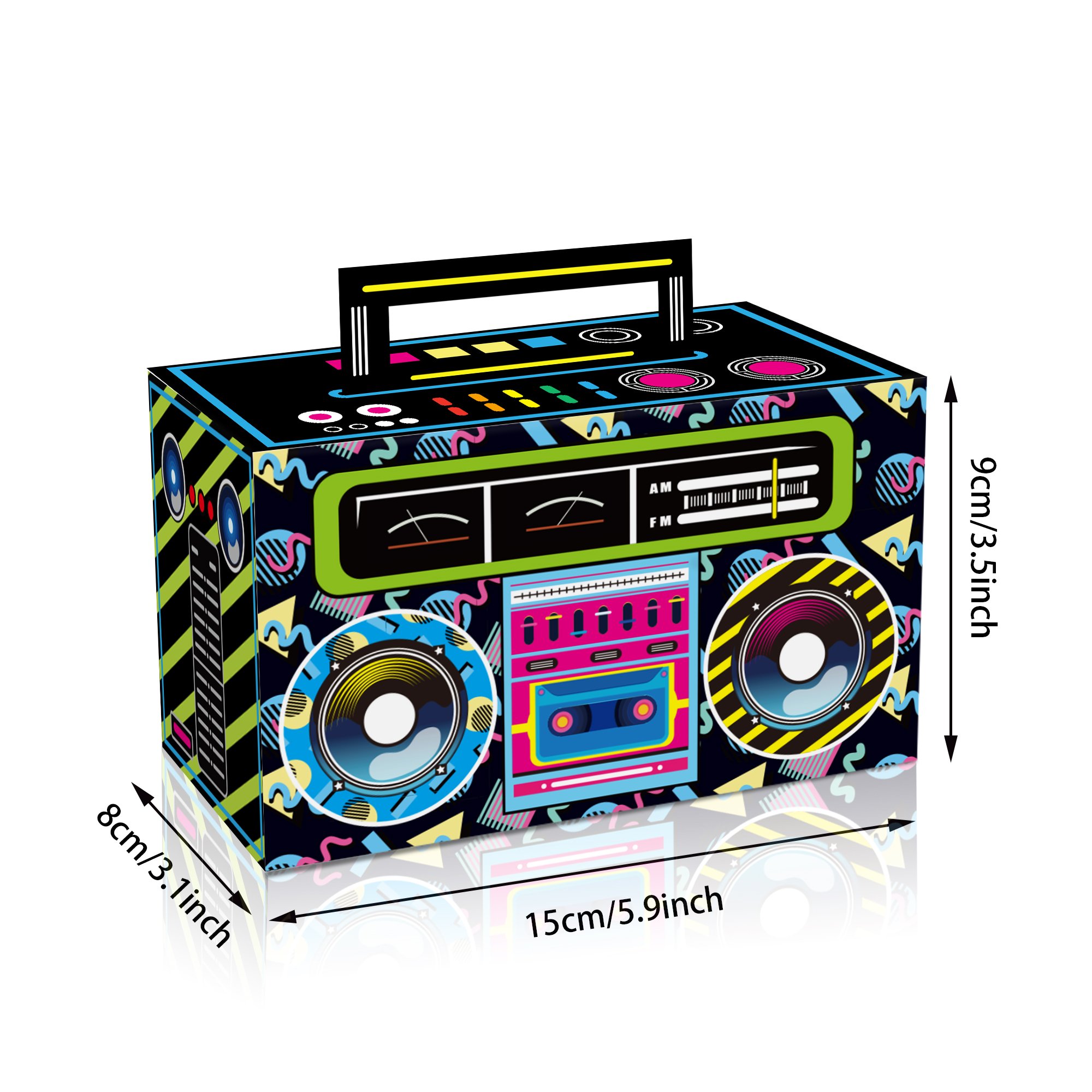 Xindeli DD201 80s Novelty Boom Favor Box Retro Radio Cassette 12 PCS Paper Gift Candy Treat Boxes for Hip Hop Party Supplies
