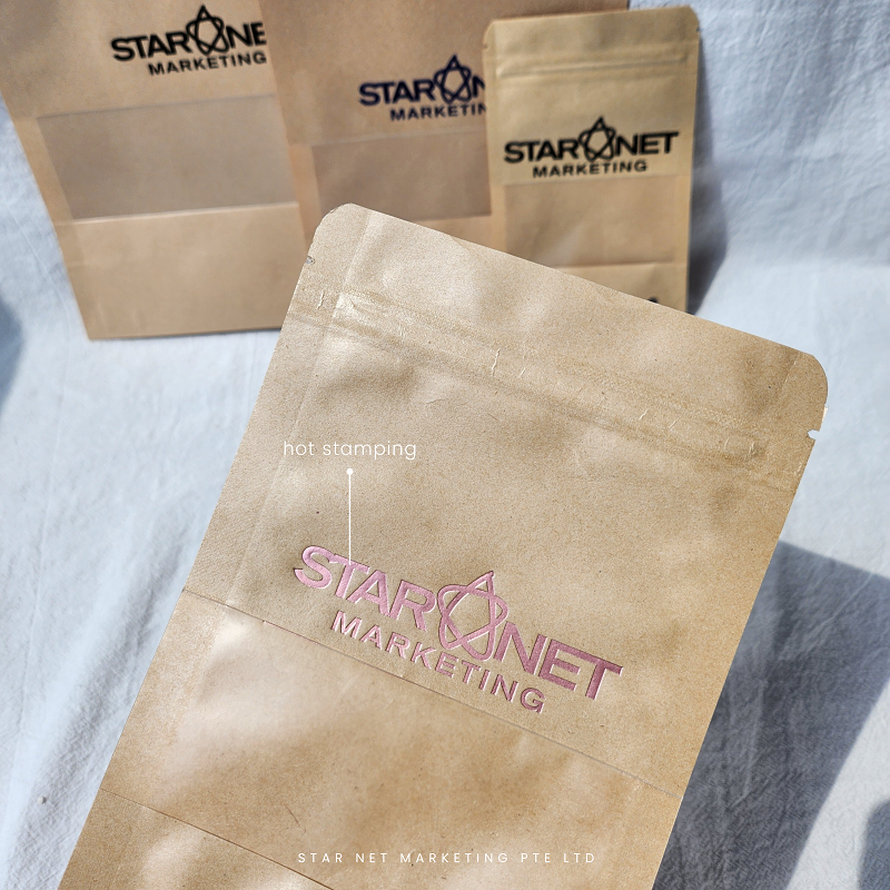 Printed Your Own Logo Zipper Brown Kraft Paper Pouch Stand Up Pouch Paper Bag with Window