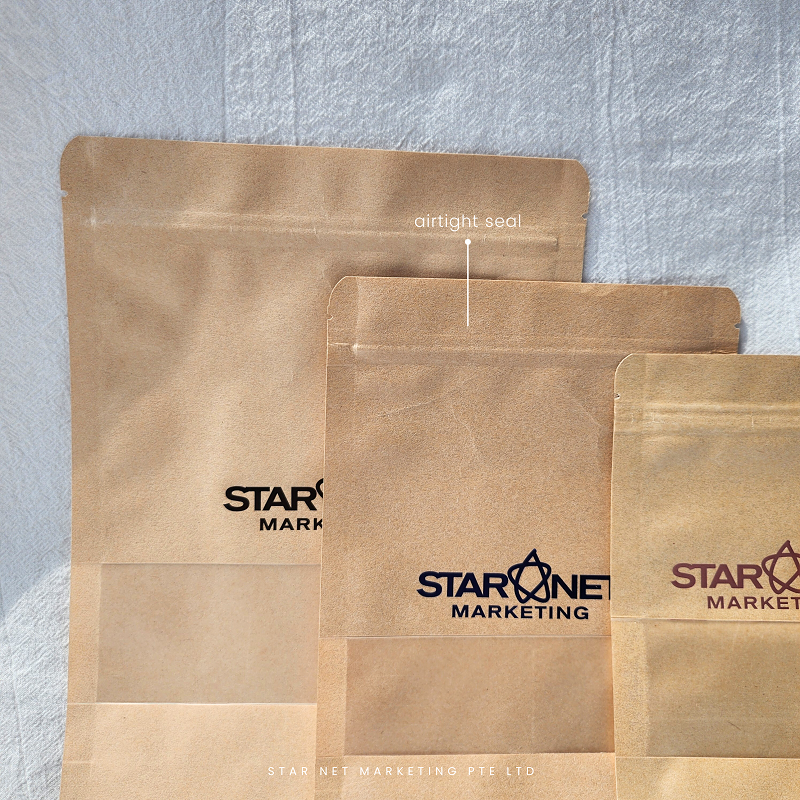 Printed Your Own Logo Zipper Brown Kraft Paper Pouch Stand Up Pouch Paper Bag with Window