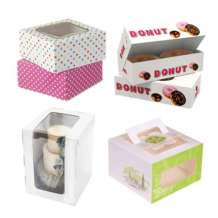 Cheap custom printed design pink white cardboard single doughnut boxes sushi macaron donut packaging paper box with clear window