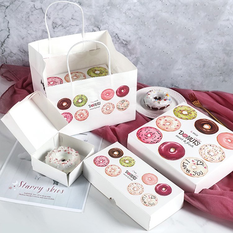 Cheap custom printed design pink white cardboard single doughnut boxes sushi macaron donut packaging paper box with clear window
