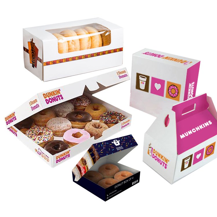 Cheap custom printed design pink white cardboard single doughnut boxes sushi macaron donut packaging paper box with clear window