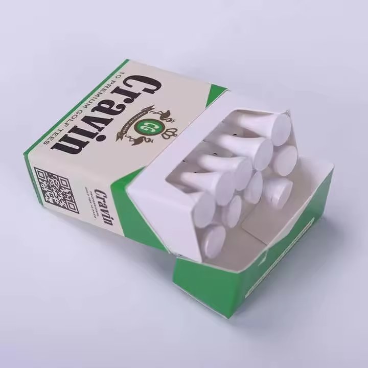 Wholesale Custom Logo Printed 70mm 83mm White Plastic Golf Tee Paper Box Custom Cigarette Box Type Golf Tees Packaging