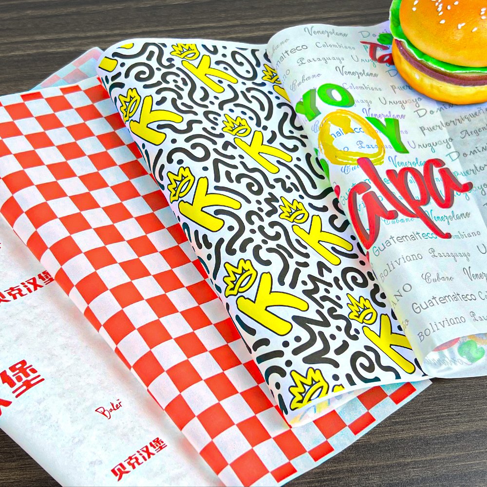 ZJPACK Manufacturer Grease Oil Proof Custom Design Sandwich Food Hamburger Wax Wrapping Paper