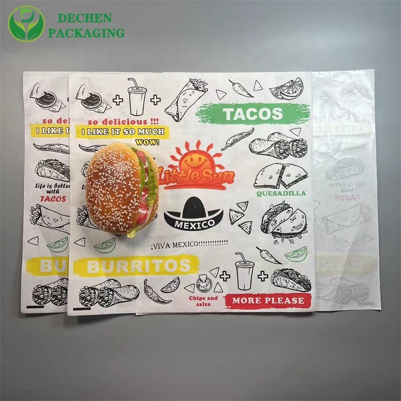 Custom Fast Food Hamburger Packaging Waxed Paper Food Wrapping Paper Printed Greaseproof Paper